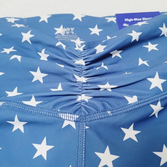 JoyLab Bike Shorts High Rise Ruched Pocket Patriotic Stars Superhero XXL New OOS - Picture 3 of 12